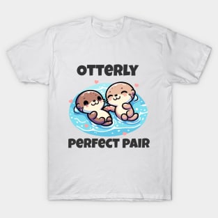 Cute Lovely Otter holding hands Swimming in Peace T-Shirt